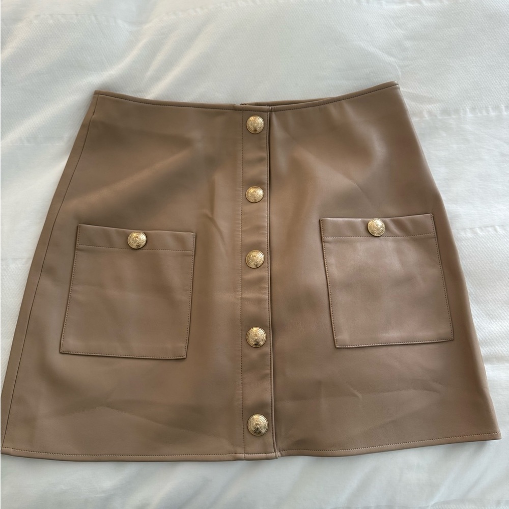 L'AGENCE Tan Truman faux leather mini skirt